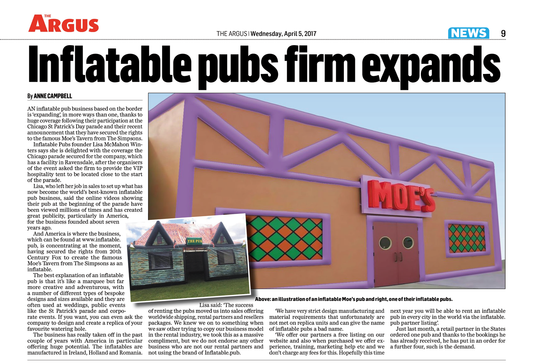 Newspaper Article in The Argus: “Inflatable Pub firm expands” - Inflatable Pubs